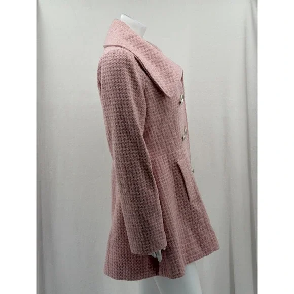 Worthington Pea Coat Womens Medium Pink Tweed Wool Blend Lined Preppy Academia - Picture 3 of 11